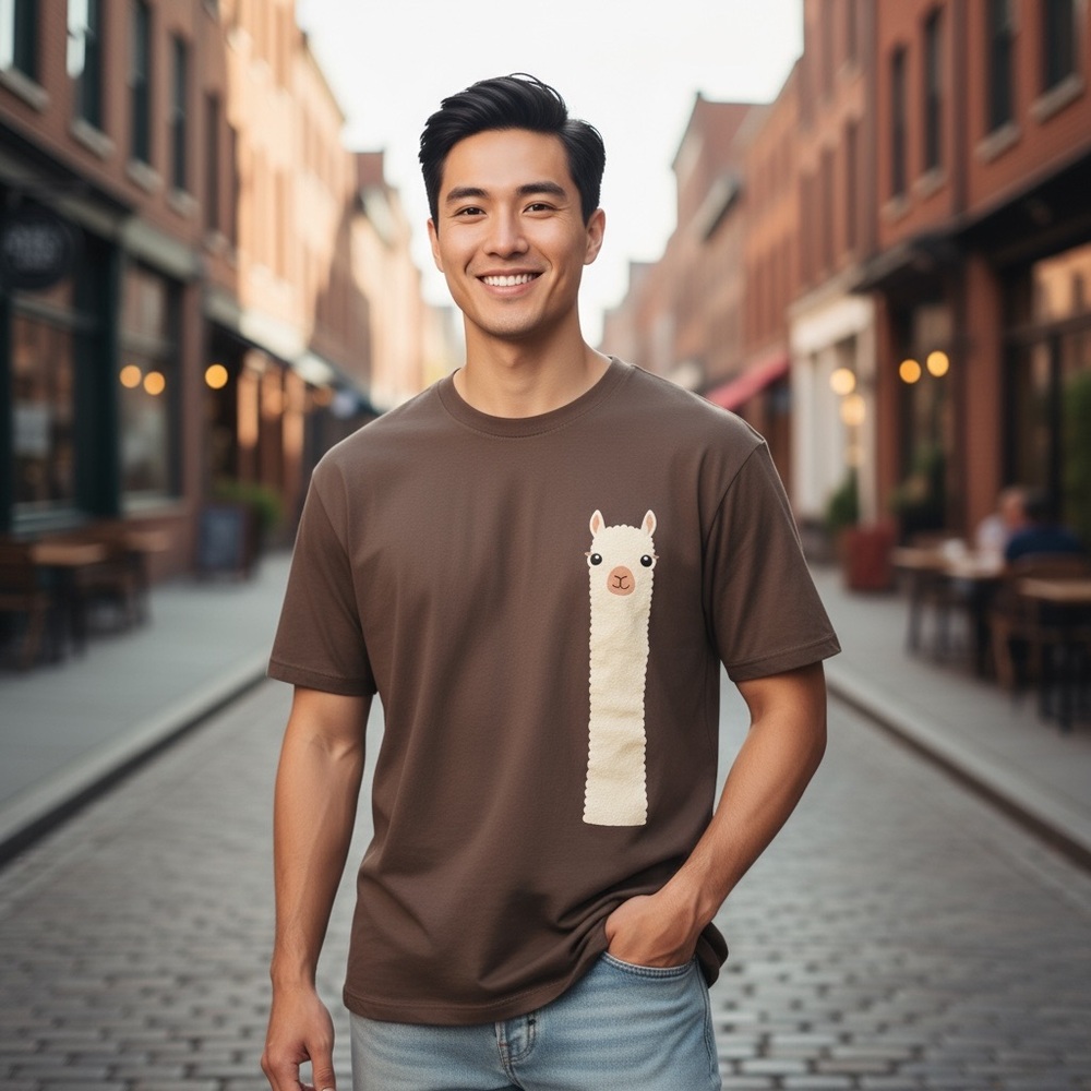 Port and Company Brown Tee with Llama Design